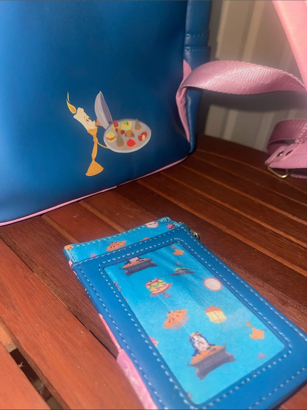 Loungefly Blue Belle 'Be Our Guest' Mini Backpack with Cardholder